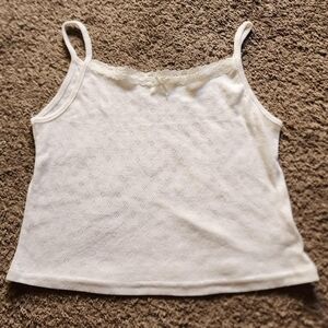 White lace trim eyelet cami tank top
